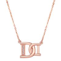 Cubic Zircon Micro Pave Sterling Silver Necklace, 925 Sterling Silver, rose gold color plated, micro pave cubic zirconia & for woman Approx 17.7 Inch 
