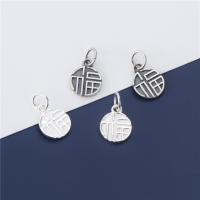 Sterling Silver Pendants, 925 Sterling Silver, Flat Round, DIY & with letter pattern Approx 4.2mm 