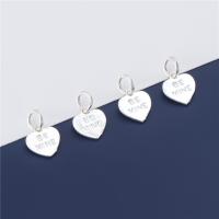 Sterling Silver Heart Pendants, 925 Sterling Silver, DIY & with letter pattern, silver color Approx 4.2mm 