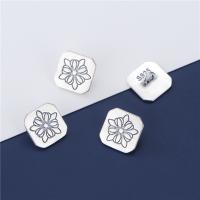 925 Sterling Silver Sewing Button, Square, vintage & DIY & with flower pattern, 11.3mm Approx 2.5mm 