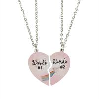 Couple Stainless Steel Necklace, 201 Stainless Steel, with 1.96inch extender chain, Heart, 2 pieces & Unisex & oval chain & with letter pattern, original color Approx 17.7 Inch 