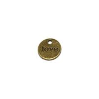 Zinc Alloy Message Pendants, Flat Round, antique bronze color plated, DIY & with letter pattern & single-sided, 15mm 