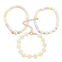 Enamel Zinc Alloy Bracelets, with Polymer Clay & Plastic Pearl, with 3.18inch extender chain, three pieces & fashion jewelry & for woman Approx 6.69 Inch 