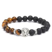 Gemstone Bracelets, Lava, with Tiger Eye & Zinc Alloy, 4 pieces & fashion jewelry & Unisex, two different colored, 8mm cm 