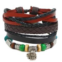 Cowhide Bracelets, with PU Leather & Wax Cord & Wood & Zinc Alloy, plated, 3 pieces & fashion jewelry & Unisex, multi-colored, 17-18cm 