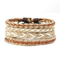 Linen Bracelet, with PU Leather & Cowhide & Wood & Zinc Alloy, 3 pieces & fashion jewelry & Unisex, multi-colored, 17-18cm 