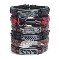 Cowhide Bracelets, with Linen & Zinc Alloy, plated, 6 pieces & fashion jewelry & Unisex, multi-colored, 17-18cm 