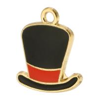 Zinc Alloy Christmas Pendants, Hat, gold color plated, Unisex & enamel, black Approx 2mm, Approx 