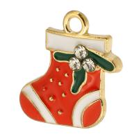 Zinc Alloy Christmas Pendants, Christmas Sock, gold color plated, Unisex & enamel & with rhinestone, red Approx 2mm, Approx 