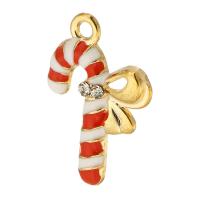 Zinc Alloy Christmas Pendants, Christmas Candy Cane, gold color plated, Unisex & enamel & with rhinestone, mixed colors Approx 2mm, Approx 