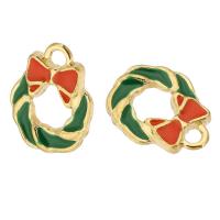 Zinc Alloy Christmas Pendants, Christmas Wreath, gold color plated, Unisex & enamel & hollow, green Approx 2mm, Approx 