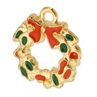 Zinc Alloy Christmas Pendants, Christmas Wreath, gold color plated, Unisex & enamel & hollow, mixed colors Approx 2mm, Approx 