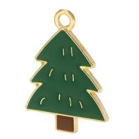 Рожденственские подвески из цинкового сплава, цинковый сплав, Рождественская елка, плакирован золотом, Мужская & эмаль, зеленый отверстие:Приблизительно 2mm, Приблизительно 500ПК/сумка, продается сумка