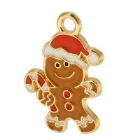 Zinc Alloy Christmas Pendants, Gingerbread Man, gold color plated, Unisex & enamel, coffee color Approx 2mm, Approx 