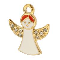 Zinc Alloy Christmas Pendants, Angel, gold color plated, Unisex & enamel & with rhinestone, white Approx 2mm, Approx 