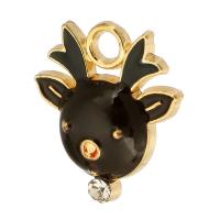 Zinc Alloy Christmas Pendants, Deer, gold color plated, Unisex & enamel & with rhinestone, black Approx 2mm, Approx 