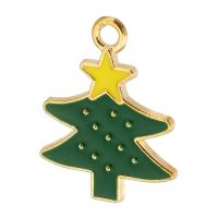 Zinc Alloy Christmas Pendants, Christmas Tree, gold color plated, Unisex & enamel, green Approx 2mm, Approx 