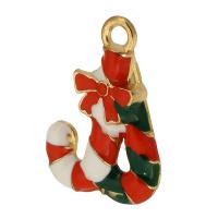 Zinc Alloy Christmas Pendants, Christmas Candy Cane, gold color plated, Unisex & enamel, mixed colors Approx 2mm, Approx 