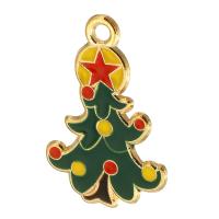 Рожденственские подвески из цинкового сплава, цинковый сплав, Рождественская елка, плакирован золотом, Мужская & эмаль, зеленый отверстие:Приблизительно 2mm, Приблизительно 500ПК/сумка, продается сумка