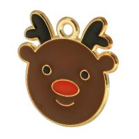 Zinc Alloy Christmas Pendants, Christmas Reindeer, gold color plated, Unisex & enamel, deep coffee color Approx 2mm, Approx 