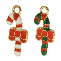 Zinc Alloy Christmas Pendants, Christmas Candy Cane, gold color plated, Unisex & enamel Approx 2mm, Approx 