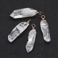Clear Quartz Pendant, with Brass, irregular, gold color plated, Unisex, clear, 10x35- 