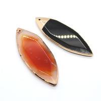 Agate Brass Pendants, with Brass, Leaf, gold color plated, Unisex & faceted 