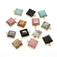 Gemstone Brass Pendants, Natural Stone, with Brass,  Square, gold color plated & Unisex & faceted 