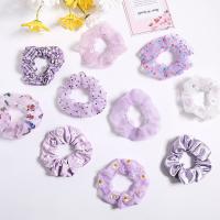 Hair Scrunchies, Cloth, with Gauze, Round & for woman, purple, 100mm 
