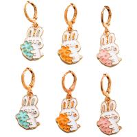 Huggie Hoop Drop Earring, alliage de zinc, lapin, Placage de couleur d'or, pour femme & émail, plus de couleurs à choisir Vendu par paire