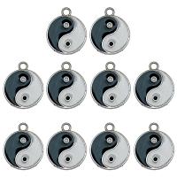 Zinc Alloy Enamel Pendants, Round, silver color plated, ying yang & for woman, white and black, 16mm 