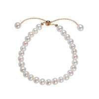 Cultured Freshwater Pearl Brass Bracelet, with Freshwater Pearl, with 1.97inch extender chain, fashion jewelry & for woman, 5.5-6mm Approx 6.3 