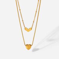 Stainless Steel Jewelry Necklace, 304 Stainless Steel, with 2inch extender chain, Heart, Vacuum Ion Plating, Double Layer & Adjustable & fashion jewelry & for woman, golden, 9.6mm,8.9mm Inch, 13.5 Inch 