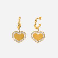 Stainless Steel Drop Earring, 304 Stainless Steel, Heart, Vacuum Ion Plating, fashion jewelry & micro pave cubic zirconia & for woman, golden 