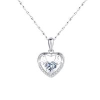 Cubic Zirconia Micro Pave Sterling Silver Necklace, 925 Sterling Silver, Heart, platinum plated, micro pave cubic zirconia & for woman Approx 17.7 Inch 
