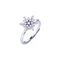 Cubic Zirconia Micro Pave Sterling Silver Finger Ring, 925 Sterling Silver, Snowflake, plated, Adjustable & rotatable & micro pave cubic zirconia & for woman 