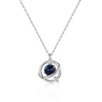 Cubic Zircon Micro Pave Sterling Silver Necklace, 925 Sterling Silver, with Blue Sandstone, plated, micro pave cubic zirconia & for woman Approx 17.7 Inch 