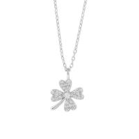 Cubic Zircon Micro Pave Sterling Silver Necklace, 925 Sterling Silver, Four Leaf Clover, plated, micro pave cubic zirconia & for woman Approx 17.7 Inch 