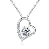 Cubic Zircon Micro Pave Sterling Silver Necklace, 925 Sterling Silver, Heart, platinum plated, micro pave cubic zirconia & for woman Approx 17.7 Inch 