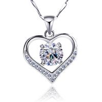 Cubic Zirconia Micro Pave Sterling Silver Necklace, 925 Sterling Silver, Heart, platinum plated, micro pave cubic zirconia & for woman Approx 17.7 Inch 