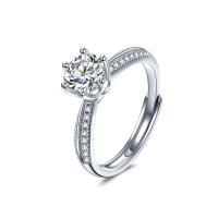 Sterling Silver Finger Ring, 925 Sterling Silver, with Moissanite, platinum plated, Adjustable & for woman 