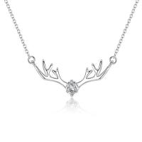 Cubic Zircon Micro Pave Sterling Silver Necklace, 925 Sterling Silver, Antlers, plated, micro pave cubic zirconia & for woman Approx 17.7 Inch 