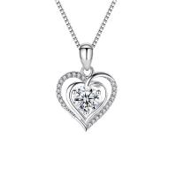Cubic Zircon Micro Pave Sterling Silver Necklace, 925 Sterling Silver, Heart, plated, micro pave cubic zirconia & for woman Approx 17.7 
