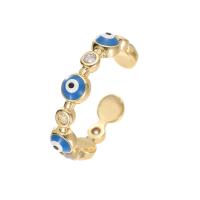 Brass Cuff Finger Ring, gold color plated, Adjustable & micro pave cubic zirconia & for woman & enamel, blue 