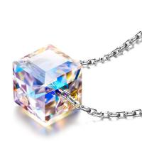 Crystal Necklace, 925 Sterling Silver, with Crystal, Square, platinum plated, for woman, multi-colored Approx 17.7 Inch 
