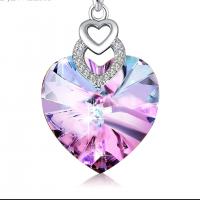 Crystal Necklace, 925 Sterling Silver, with Crystal, Heart, platinum plated, fashion jewelry & for woman 