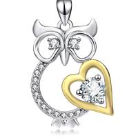 Cubic Zirconia Micro Pave Sterling Silver Necklace, 925 Sterling Silver, Owl, plated, micro pave cubic zirconia & for woman 