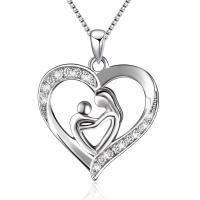 Sterling Silver Jewelry Necklace, 925 Sterling Silver, Heart, platinum plated, for woman & with rhinestone 