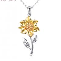 Sterling Silver Jewelry Necklace, 925 Sterling Silver, Sunflower, plated, fashion jewelry & for woman 13mm 