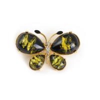 Crystal Brooch, Zinc Alloy, with Crystal, Butterfly, gold color plated, for woman & with rhinestone, black 